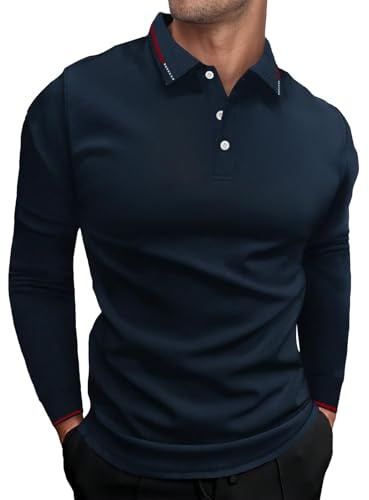 HMIYA Herren Poloshirt-Langarm Poloshirt aus Baumwolle atmungsaktiv Golf Casual T-Shirt