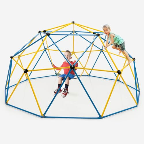 LIFEZEAL Dôme d'escalade avec Balançoire, Structure à Grimper en Métal, Charge de 363kg, Tour d'escalade Intérieur et Extérieur pour Enfants 3-10 Ans, 305x305x156 cm (Jaune)