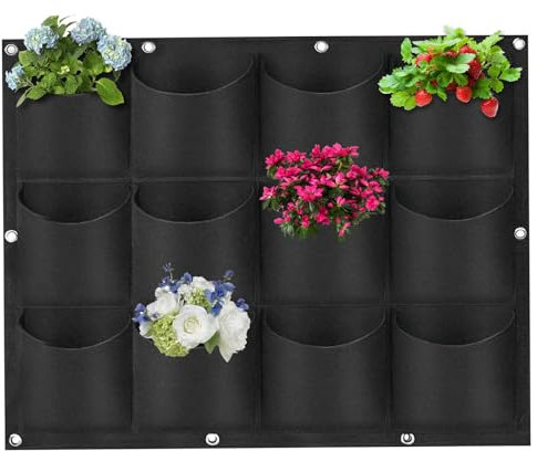 Hillylolly Bolsas de Plantación, 12 Bolsillos Bolsas para Plantas de Pared, Bolsas para Plantas Colgante, Fieltro Bolsillos Plantas, Plant Grow Bag, Flores Verticales, 80 x 60 CM