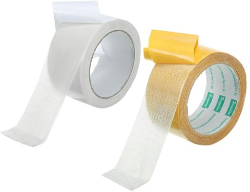 PATIKIL 2 x33 Ft (10m) Double Face Tissu Ruban Adhésif, 2Rolls Super Collant Clair Ruban Double Bâton Tapis Ruban Élevé Adhérence Sans-Résidus pour Vêtements Tapis, Jaune Blanc