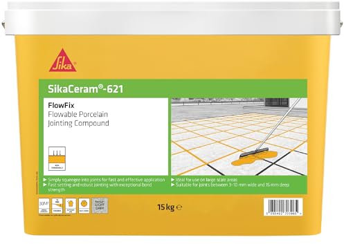 Sika SikaCeram 621 FlowFix Jointing Compound for Flowable Porcelain, Ceramic Paving and Grout Jointing Compound - Light Grey - 15 kg - 30 sq.m