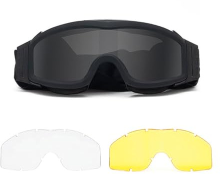 Koyheng Taktische Airsoft-Paintball-Anti-Beschlag-Brille, mit 3 austauschbaren Objektiv-Schutzbrillen