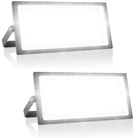 papasbox 2 Stück 100W LED Strahler Flutlichter Außen | Scheinwerfer Außenstrahler 6500K Kaltweiß IP66 Wasserdicht | LED Fluter für Garten Garage Sportplatz