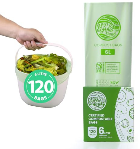 RAYTID 28% Extra Strong Compostable Food Waste Bags 6L 120 Bin Bags EN13432 Home Compost bin liners