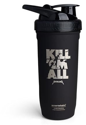Smartshake Rockband Reforce - Shaker per proteine in acciaio inossidabile, 900 ml, coperchio a vite a tenuta stagna, senza BPA, non isolato, unisex (logo Metallica, Kill 'Em All)