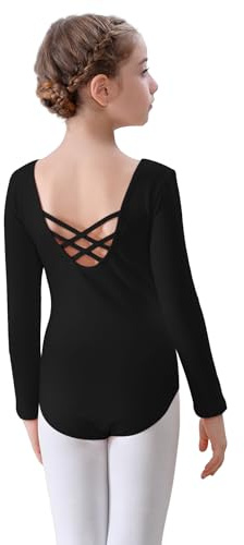 FONLAM Balett Dans Leotard för Flickor Rytmisk Gymnastik Leotard Bomull Dansleotard Långärmad (12-14 år, Svart)