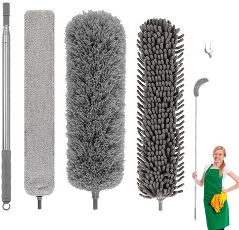 5 Pack Extendable Feather Duster, Bendable Microfiber Duster, Reusable Gap Hand Crevice Brush, With 30-100 Inch Telescopic Extension Pole And Soft Silicone Cap, For Cleaning Dust Cobwebs