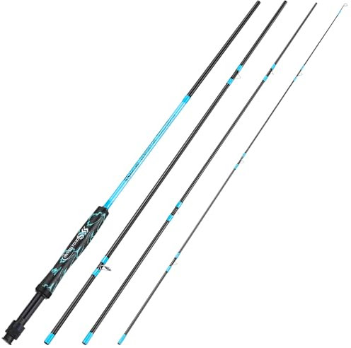 Sougayilang Fliege Angelrute, leichte Ultra-tragbare 4-Stücke 5/6wt Graphit 9' Fliege Rute für kompletten Starter mit SuperPolymer Griff- Blau