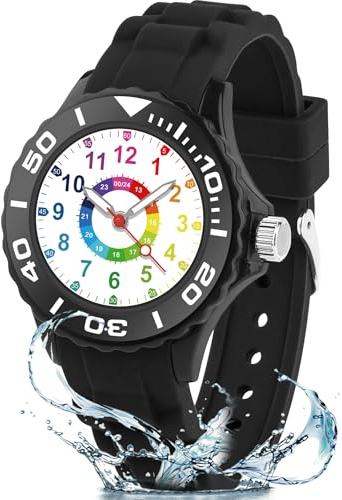 GUUMUXIN Montre pour Enfants Convient Garçons et Filles, Montre Éducative Analogique pour Enfants 5-16 Ans, Facile à Lire, Cadran Multicolore avec des Échelles Claires, Bracelet en Silicone Souple
