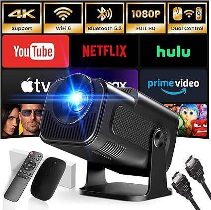 Mini Proyector, VideoProyector Portable Smart 4K/620 ANSI WiFi 6 BT 5.2, Auto Keystone, HDMI, Cast, 1920 * 1080p