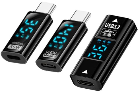 CY Adapter 3pcs/lot Type-C Smart LED Display USB-C Female to USB Type-A 8P Adapter Data Current Voltage Fast Charging Monitoring Display Tester Detector