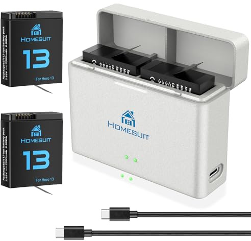 Homesuit Hero 13 - Batteria ricaricabile da 2300 mAh e doppia carica USB, per GoPro Hero 13 Black Enduro, batteria ricaricabile con tipo C PD3.0 (confezione da 2)