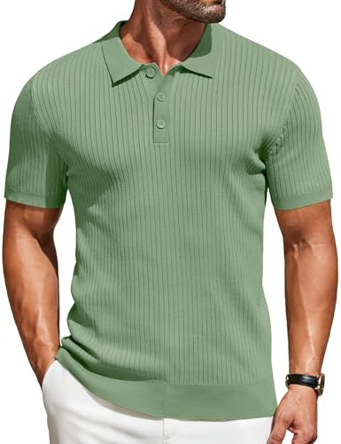 COOFANDY Polo de Manga Corta para Hombre, de Punto, para Tiempo Libre, de Punto Fino