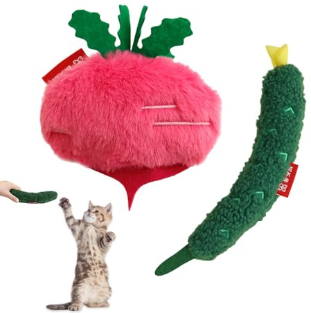 TAIZER Jouet Chat,2 Pièces Jouet pour Chat,Herbe à Chat,Jouet en Peluche avec Papier Hochet Convient aux Chats et aux Chatons Forme Mignonne de Radis et de Concombre