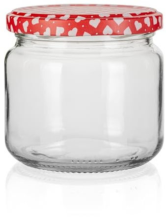 fratrisPRO Einmachgläser mit Schraubdeckel Rot-weißes Herz | 12 Stück | Füllmenge 370ml | Gläser mit Deckel Schraub - Deckel Twist Off 82 | Marmeladengläser, Sturzgläser, Einkochgläser, Einmachglas