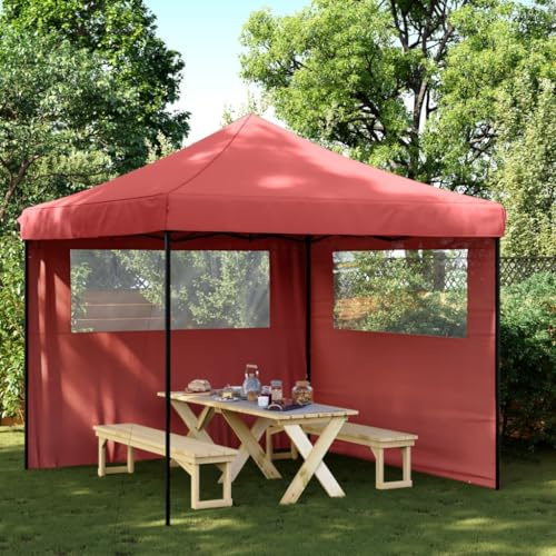 Gecheer Tente de fête pliable Pop-Up 2 parois latérales bordeaux, pavillon de jardin pour camping, fêtes, extérieur