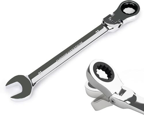 Egofine Llave de trinquete de 21 mm, cabeza flexible, llave combinada de trinquete métrica, llave de engranaje de grado industrial con extremo de caja de 12 puntos, trinquete de 72 dientes, acero al