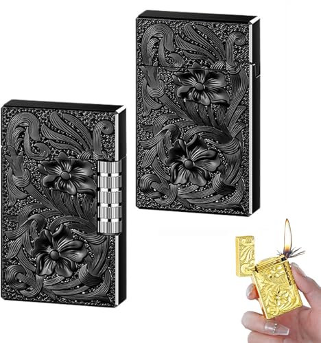 2er-Pack Butanfeuerzeug, Zigarrenfeuerzeug mit traditioneller Flamme, aufblasbare Feuerzeuge mit weicher Flamme for Kerzen, Camping, Grill (ohne Brennstoff)(Black)