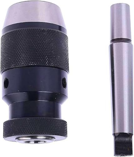 Keyless Lathe Drill Chuck, 1-16mm MK2 Self Tighten Keyless Lathe Drilling Drill, Steel Chuck for Lathe MK2, with Chuck Wrench MT2-B16 Taper Arbor, Tapered Spindle Pin MT2-JT3 Self-Braking Shaft