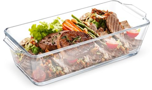 UKCOCO Fuente De Vidrio Para Horno: 0.8 L Rectangular Lasaña Fuente De Vidrio Transparente Con Asas Horno Apta Para Microondas 23 X 9 X 6.6 Cm
