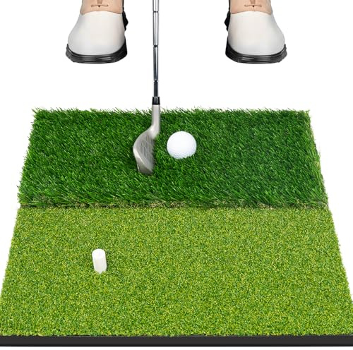 Portable & Foldable Golf Practice Mat – Dual-Turf Golf Hitting Mat for Indoor & Outdoor Swing and Chipping – Fairway & Rough Turf Golf Training Mat for Backyard and Home