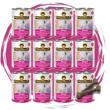 Wolfsblut Vetline Hundefutter - Hypoallergenic, 12x395g - Sparbundel, Sparpaket - inklusive Warnicks Tierfutterservice Hundesnack Goodie