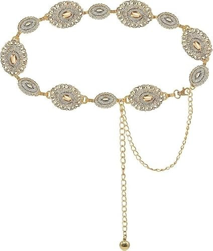 OVOY Women Western Concho Chain Belt - Fashion Gold Metal Waist Cowgirl Belt for Dresses Jeans