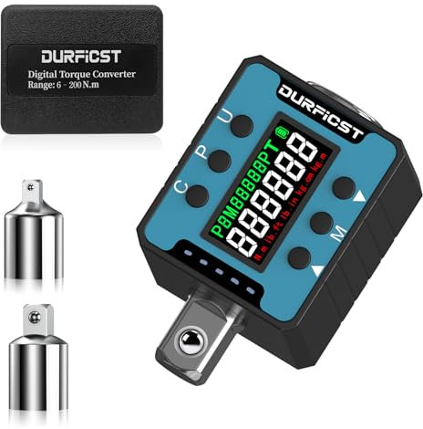 DURFICST Dinamometrica Digital, Adaptador de Torsión Digital de 1/2 con Alarma de Luz y Sonido,Llave Dinamométrica Digital, Rango 6-200 N.m, Adecuada para Coche, Bicicleta, Motocicleta