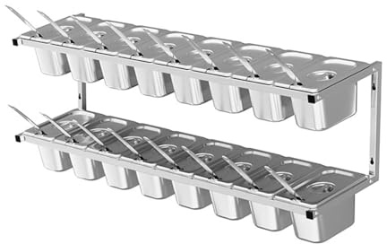 Home Accessories,Station de cuisson à pizza en acier inoxydable avec couvercles et louches, étagère à épices murale pour assaisonnement, sauce et sala