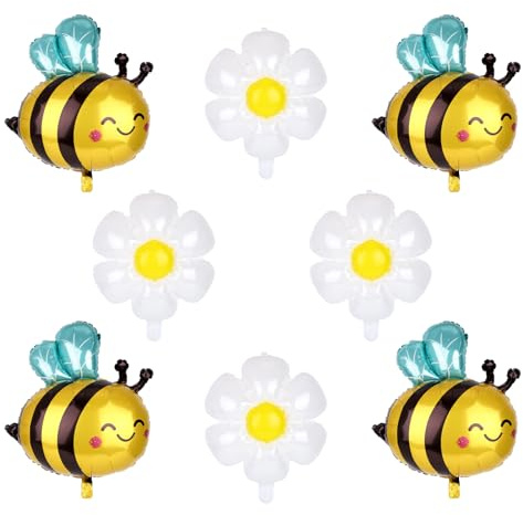 lasuroa 8stk Bienen- und Gänseblümchen-Luftballons, Folienballons Lächelndem Gesicht Hummeln Gänseblümchen-Blumen-Honigbiene Wald-Dschungel-Thema Gastgeschenke Dekorationszubehör Geburtstagspartys