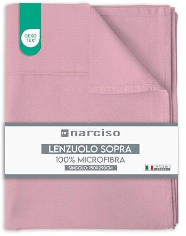 NARCISO Sábana encimera individual 150 x 290 de microfibra monocolor embossed, sábana sin esquinas individual, transpirable e hipoalergénica, ropa de cama Made in Italy (1 unidad, rosa)