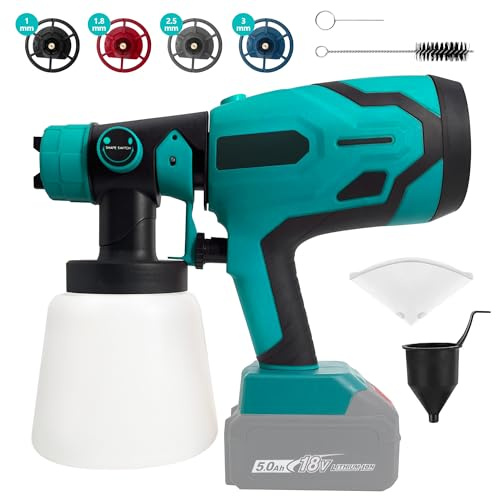 Spruzzatore per vernice per recinzioni, compatibile con batteria Makita da 18 V, pistola a spruzzo HVLP senza fili con 4 ugelli in rame e 3 modelli per capannoni, pareti, soffitti, armadi, porte