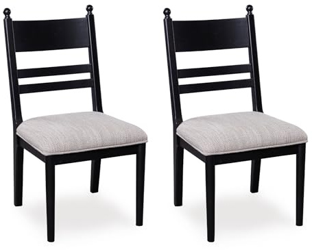 Signature Design by Ashley Chadworth Transitional Upholstered Dining Chair with Cushion and Adjustable Levelers, Set of 2, Black & Light Gray