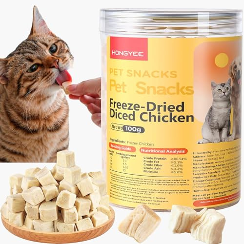 100 g frystorkat kycklinggodis, frystorkat katt- och hundgodis, krispigt kattgodis med kycklingsmak, proteinrikt, fettsnålt, utan tillsatser.