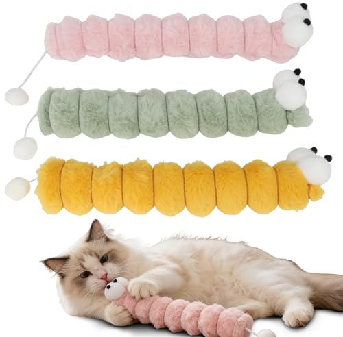 MOTIBACK Katzenspielzeug Set, 3er Katzenkissen mit Bio-Katzenminze, Weiches Plüsch-Kauspielzeug mit Knistergeräusch, Interaktives Spielzeug zur Selbstbeschäftigung für Kätzchen & Katzen