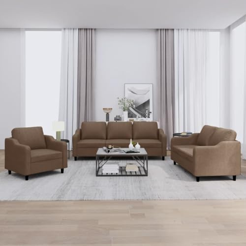 Mandloder 3-TLG. Sofagarnitur mit Kissen, Braun Stoff, Strapazierfähig, 1 Sessel, 1 Zweisitzer, 1 Dreisitzer, Bequemes Sitzerlebnis für Wohnzimmer, Metallgestell, Langlebig, Modernes Design