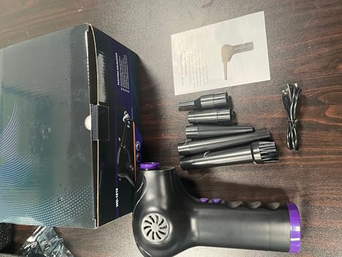 FILFEEL Plumeau électrique sans Fil avec Lumière, Souffleur Portatif Rechargeable 60000 Tr/min pour la Maison, le PC et la Voiture, 5 Buses Incluses (6000mah)
