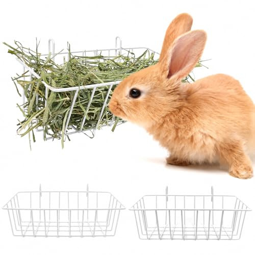 Xygobla 2 Pcs Rabbit Hay Feeder Rack Metal | Hanging Food Feeding Grass Holder Cage Less Wasted Keeps Cage Clean Accessories for Guinea Pig Chinchilla Hamster White