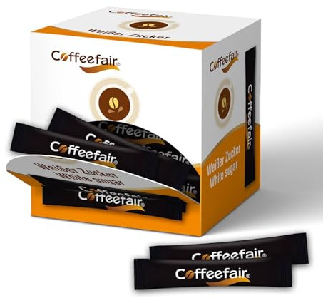 Coffeefair Zuckersticks Schwarz 100 x 3,6 Zucker, weißer Portionszucker, Feinzucker portioniert, ideal für Gastronomie & Büro, umweltfreundliche Verpackung