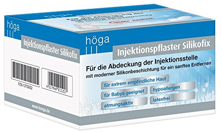 Höga injektionsflaska silikofix 2 x 4 cm, för att täcka injektionsstället med modern silikonbeläggning, 100 stycken