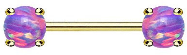 Piersando Brustwarzen Piercing Intimpiercing Nippelpiercing Brust Nippel Intim Barbell mit Opal Perlen Kugeln Gold 1,6mm x 12mm x 5mm Lila