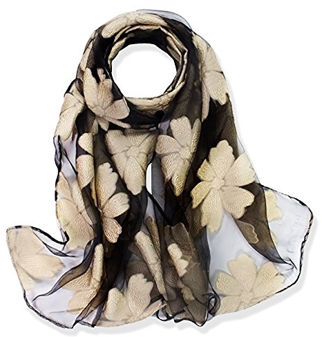 YFZYT Organza-Schal für Damen mit Feder Stickerei Muster/Elegantes Accessoire für Frauen/Organza-Schal/Halstuch/Schulter-Tuch/Schal Chiffon Stola Scarves