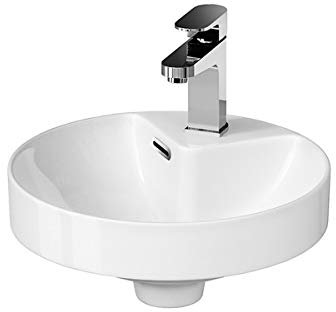 VBChome Moduo- Kollektion Crea 38 rund 37,5 cm x 37,5 cm x 6,5 cm Waschbecken Keramik Waschtisch Handwaschbecken Design Einbau-Waschbecken FÜR BADEZIMMER GÄSTE WC