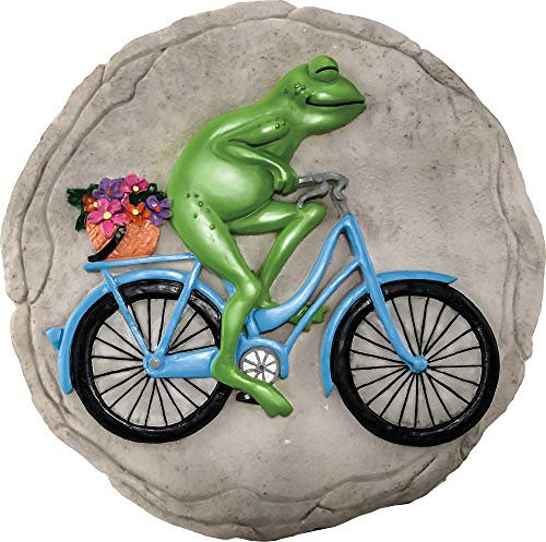 Spoontiques - Gartendeko - Frosch auf Fahrrad Trittstein - Dekostein für Garten