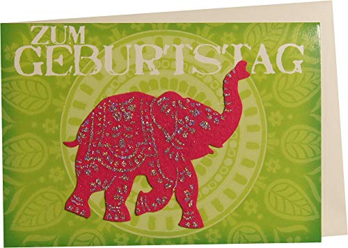 Perleberg hochwertige Geburtstagskarte der Lifestyle Collection mit Filzelefant - Karte zum Geburtstag mit Umschlag - Geburtstagskarten in Premium-Qualität 11,6 x 16,6 cm