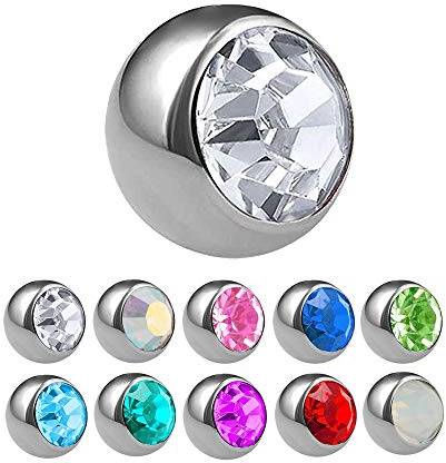 Treuheld® | Silberne TITAN PIERCING KUGEL mit Gewinde mit Kristall