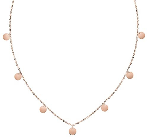 BONNYBIRD® Plattenkette Boho Rosegold Damen Edelstahl Kette mit Plättchen Anhänger Coins Layering Halskette Goldkette Frauen Wasserfest Schmuck Vergoldet Rund Festival Accessoires Sommer Freundin