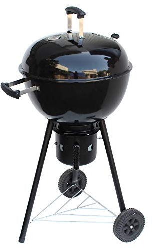 Rosmarino BBQ Charcoal Grill (Ø 43 cm/17) – Portable Outdoor Black Grill with Wheels, Lid and Storage Shelf – Freestanding Round Steel Kettle for Smoking