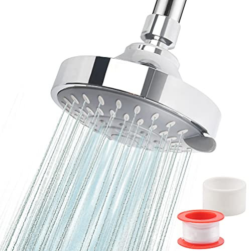 CENBEN 4inch Shower Head Rainfall High Pressure Fixed Shower Heads, 5 Spray Settings with Adjustable Metal Swivel Ball Joint, Round Replacement Overhead Rainfall Shower Heads for Home Hotel Bathroom