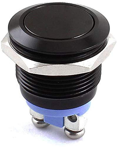 Bestgle 19 mm 3/4 Interrupteur à Bouton-poussoir Momentané en Métal 3A / 250V AC SPST 1NO Interrupteur de Voiture Industrielle -Coque Noire
